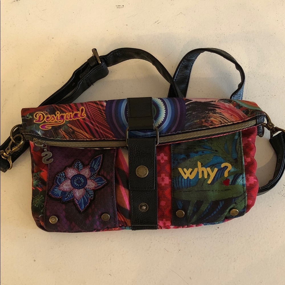 Desigual colorful “why?“ canvas crossbody purse - Picture 2 of 7